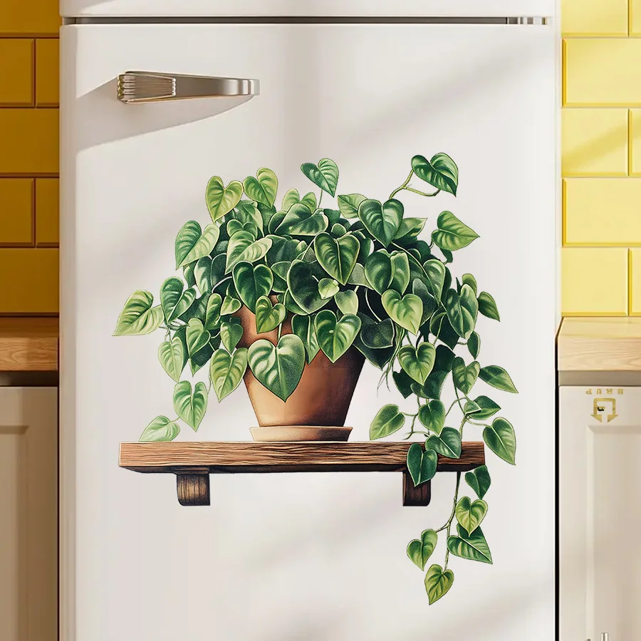 Pegatinas de pared de plantas en macetas verdes simuladas, pegatinas de decoración frescas pequeñas verdes de simulación para el hogar - imagen 3