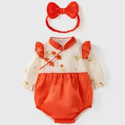 Mono manga larga de algodón con flores chino para bebé niña