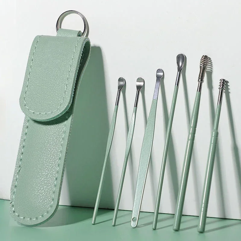 Kit de herramientas de extracción de cera, limpiador de oídos de acero inoxidable, juego de selección de oídos reutilizable, Kit de limpieza de oídos para el cuidado de la salud, 6 uds.