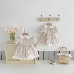 Vestido recién nacida de algodón floral con volantes y encaje verano