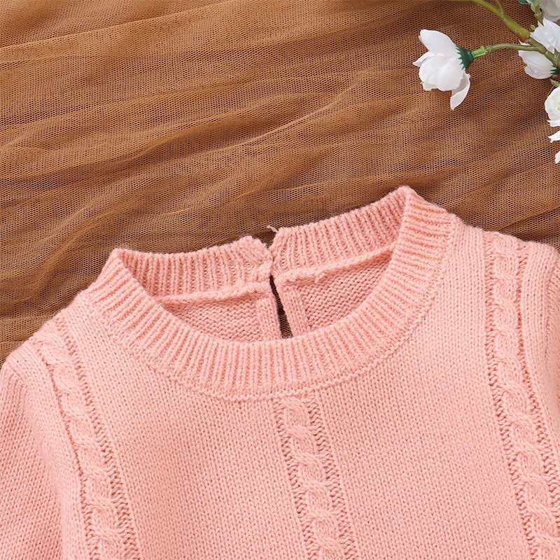 VISgogo-Pelele de punto de manga larga para Bebé y Niño, suéter de Color sólido con cuello redondo, monos para invierno y otoño, 0-18 meses - imagen 3