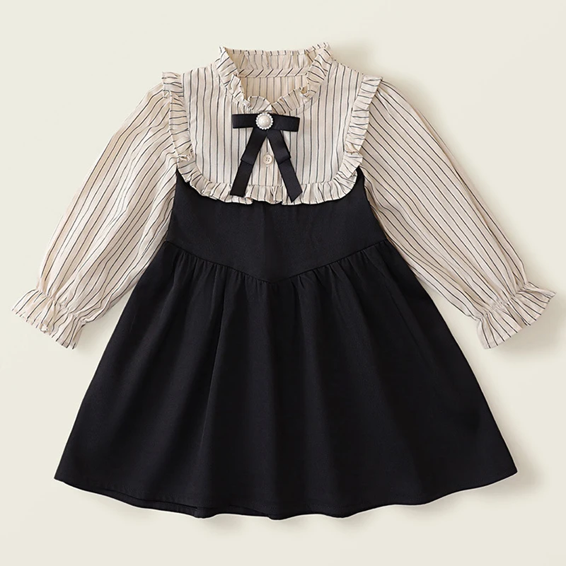 Primavera otoño niños ropa niñas moda coreana lindo arco manga larga raya bebé princesa vestido de cumpleaños vestidos de lujo BC1522 - imagen 2