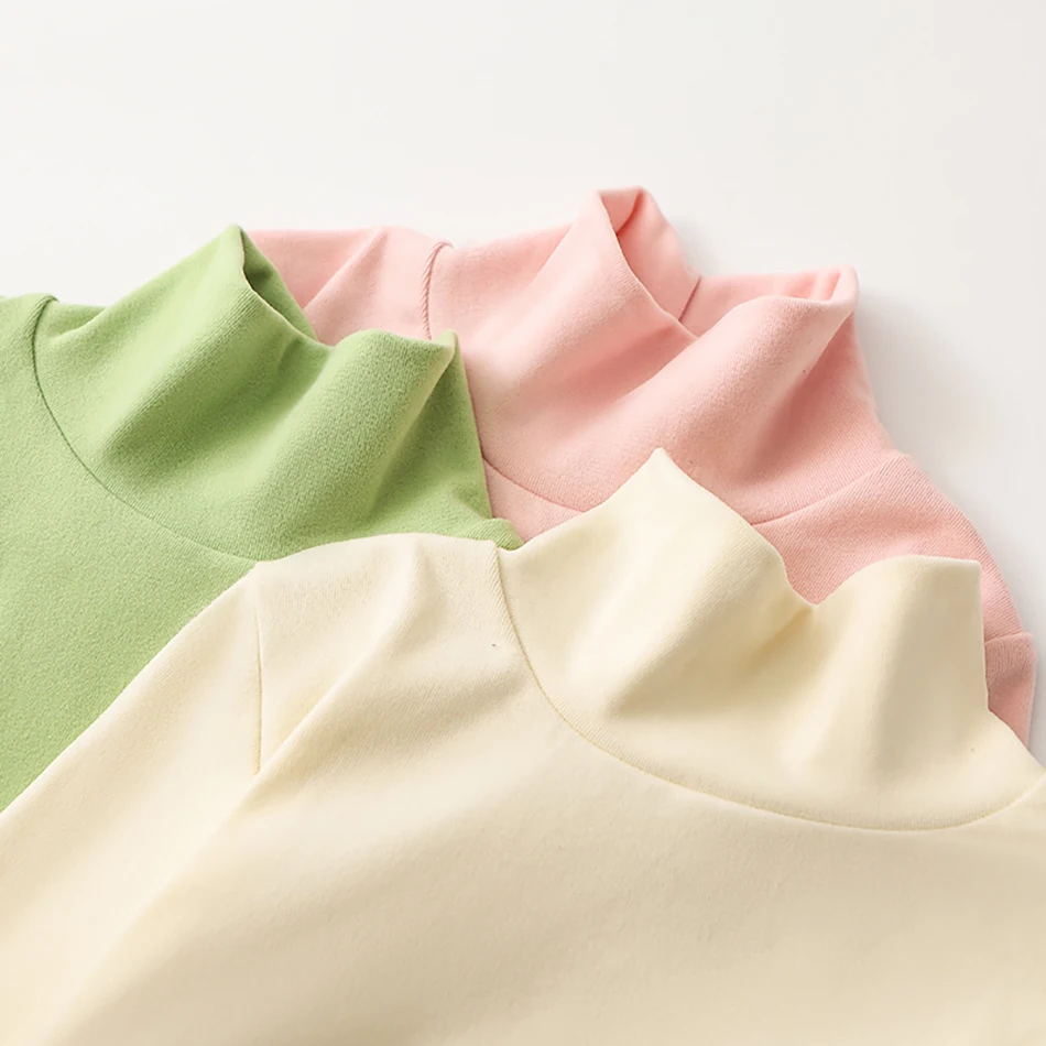 Camisetas de manga larga para niños, Cuello medio alto, camisetas versátiles de Color sólido, ropa cómoda de moda para niños, Otoño e Invierno - imagen 4