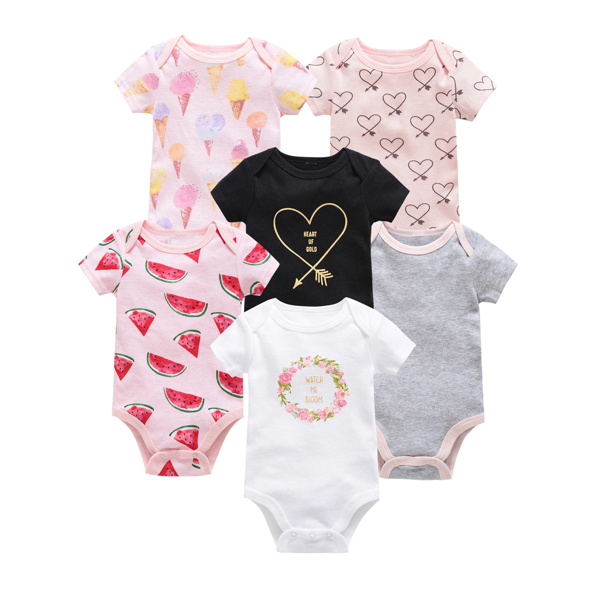 3/6 Uds. Por lote, ropa para niñas, mono de algodón de manga corta para niñas de 0 a 12 meses, ropa para niños recién nacidos - imagen 5