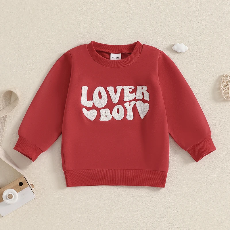 VISgogo-Sudadera para niños, ropa para el Día de San Valentín, Sudadera con capucha de manga larga y cuello redondo, jersey con letras bordadas y corazón