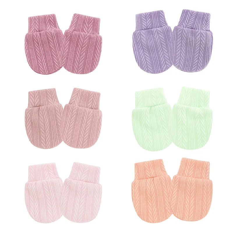 Otoño Invierno guantes para recién nacidos guantes antiarañazos de Color sólido para niñas niños protección facial suave accesorios para bebés 3 unids/lote - imagen 2
