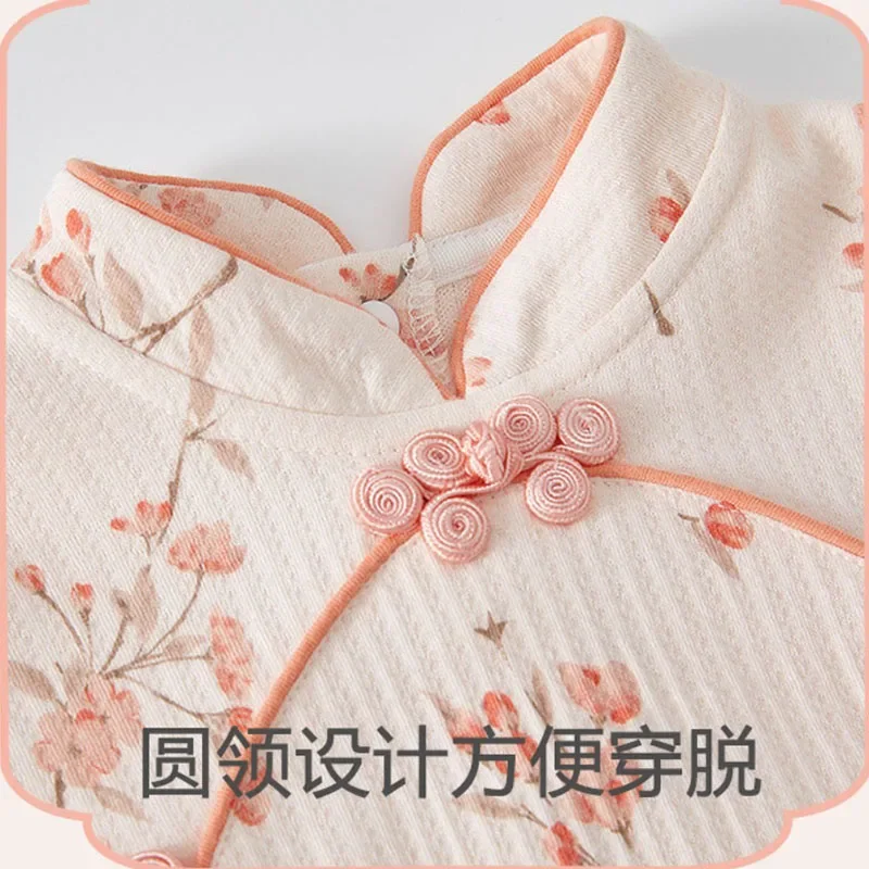 Ropa de primavera y otoño para niña, peleles de algodón de manga larga con flores bonitas a la moda de estilo chino, monos, artículos para recién nacidos B019 - imagen 3