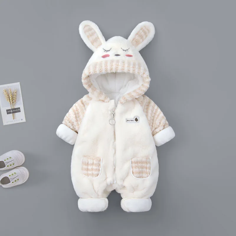 Pelele de felpa terciopelo – Traje de invierno con orejas de conejo - imagen 4