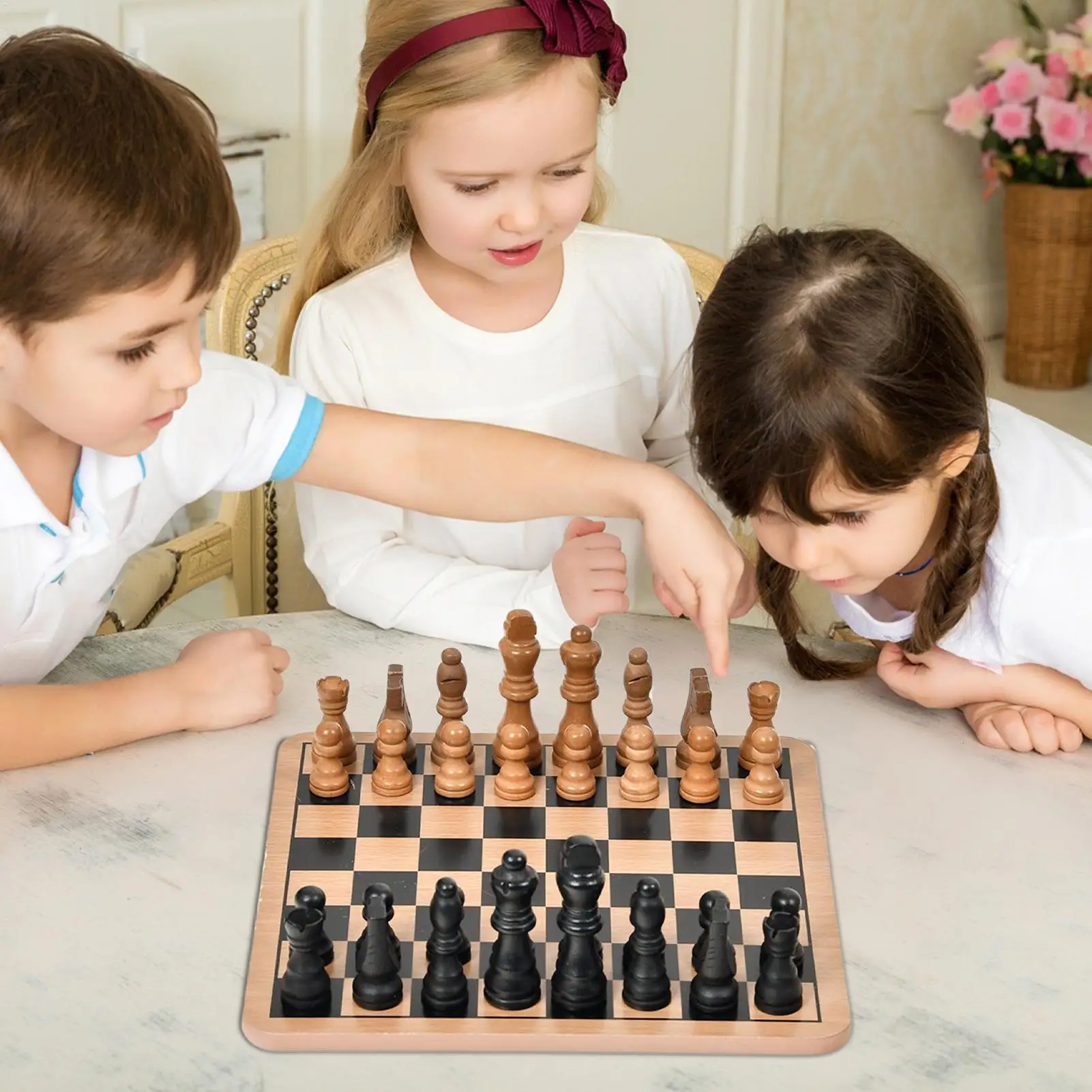 Juego de ajedrez de madera, juego interactivo de tablero de doble cara para principiantes, niños, adultos, viajes familiares, hogar al aire libre - imagen 2