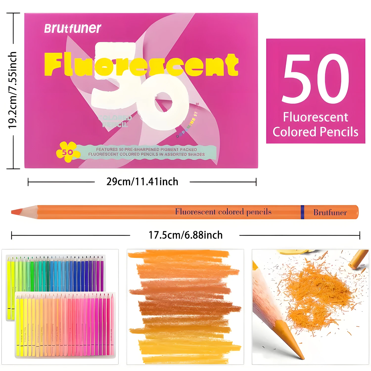 Brutfuner Lápices de colores fluorescentes preafilados de 50 unidades, punta media, madera, núcleo suave, calidad artística para dibujar y colorear - imagen 2
