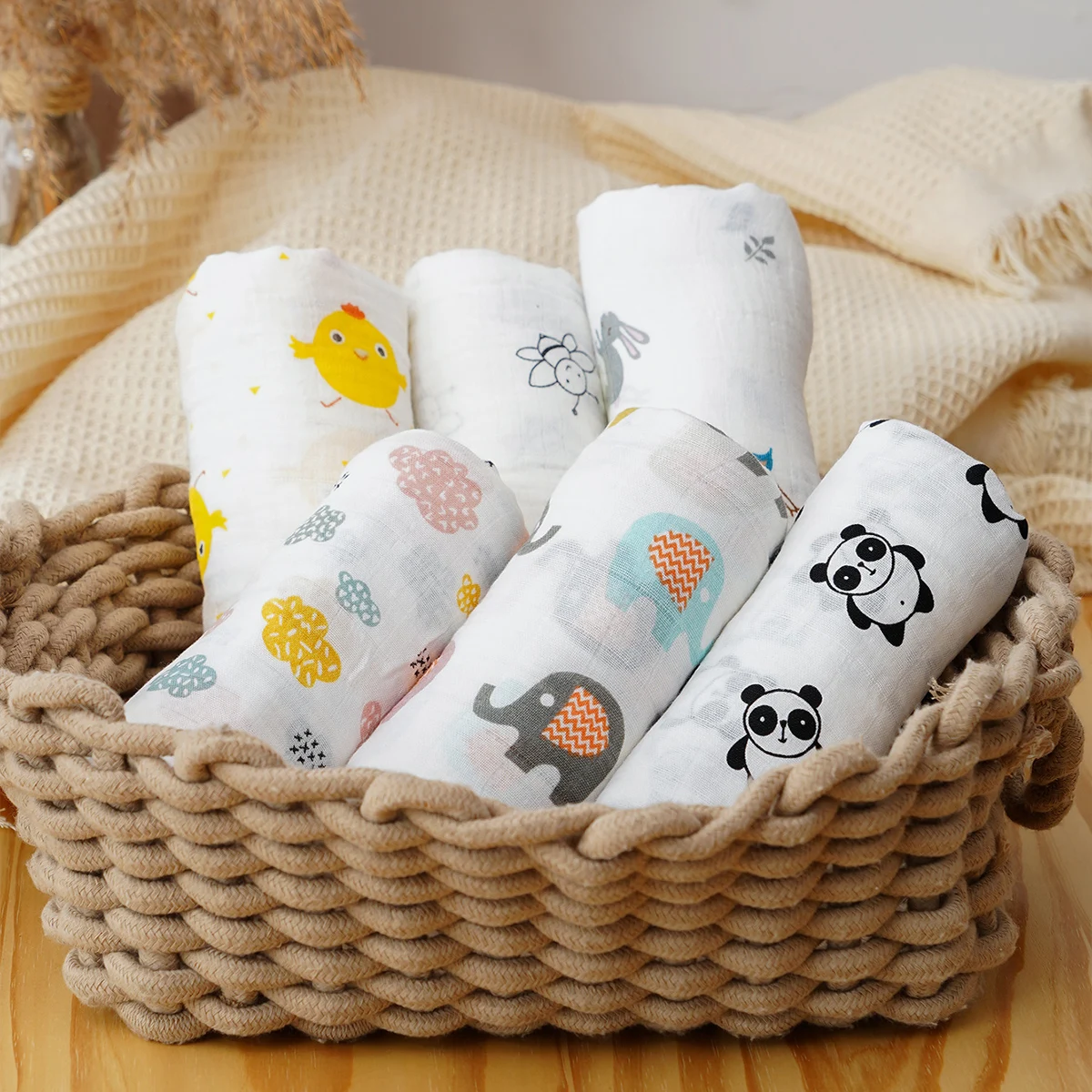 HappyFlute 120*110CM manta de piel Frindly Swaddle fibra de algodón súper suave estampado de dibujos animados cómoda manta para bebé - imagen 5