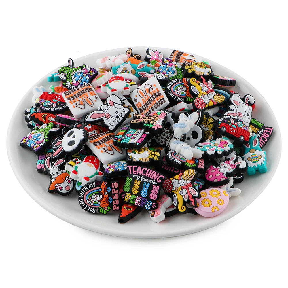 20/30/50 unids/set mezcla aleatoria de cuentas focales de silicona serie de Pascua para fabricación de joyería DIY pluma llavero pulsera Accesorios - imagen 5