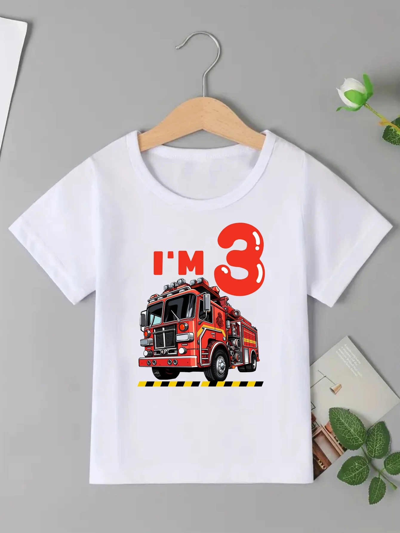 Camiseta con estampado de camión de bomberos I Am 2nd/3rd, ropa para niños, camiseta para niños pequeños, el mejor regalo de cumpleaños, camiseta de manga corta - imagen 3