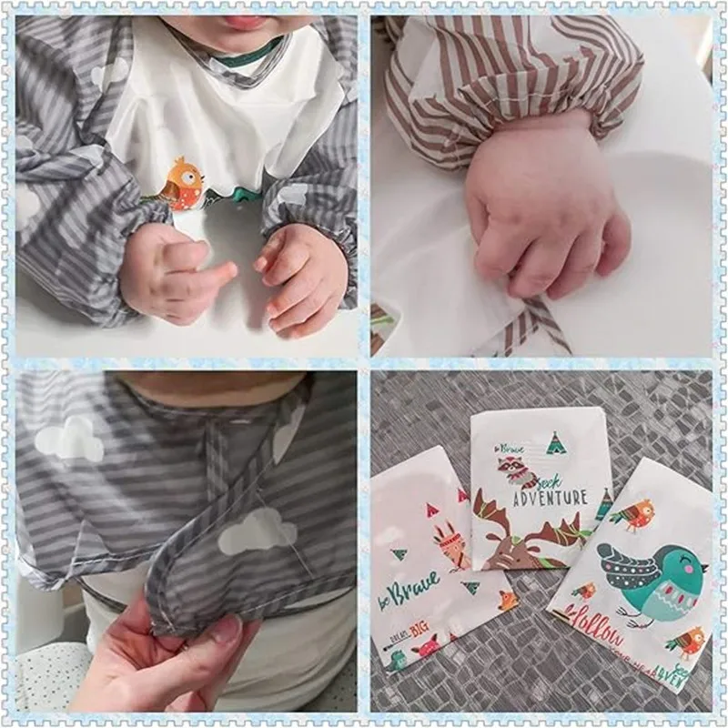 Bata impermeable para comer de 1 a 3 años, delantal artístico de manga larga con dibujos animados para bebé, bata de Animal, babero suave para bebé, ropa para eructar - imagen 4