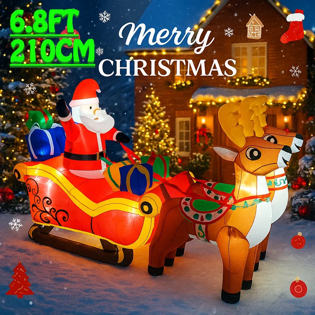 6.8FT Outdoor Holiday Decoration Santa Claus Sleigh Reindeer Inflatable Christmas Yard Decor Xmas Ornaments Lights Home Toys - imagen 4