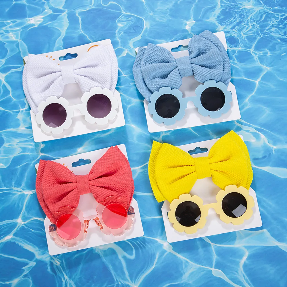 2 unids/set gafas de sol redondas de flores diademas de nailon elástico para bebé Bohemia playa gafas de sol para la playa niños Puff Bullet Arcos Headwear - imagen 2