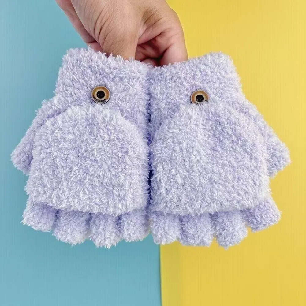 Nuevos guantes cálidos de Color sólido para niños, guantes de medio dedo a prueba de viento y frío, guantes cálidos tejidos con tapa para otoño e invierno - imagen 5