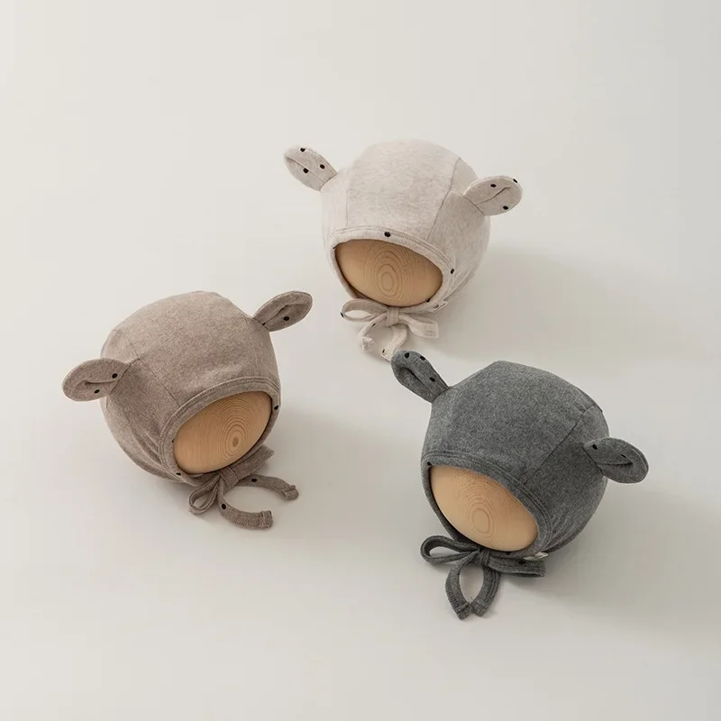 Gorro de algodón con orejas de oso para bebé – Fotografía newborn - imagen 4