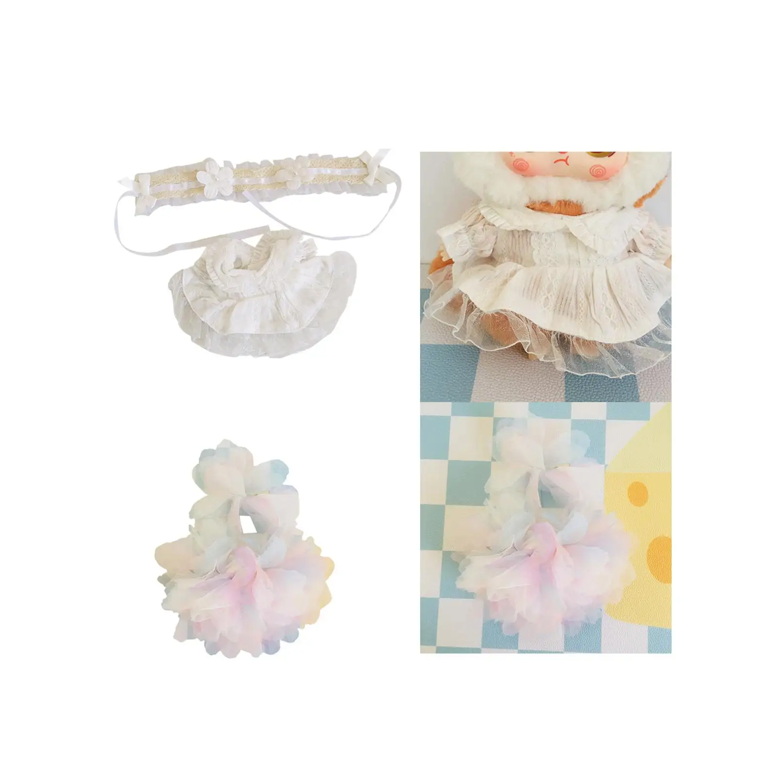 Set of 2 Dolls Outfit And Headband, Miniature Clothing for 20cm Dolls, Gift Idea