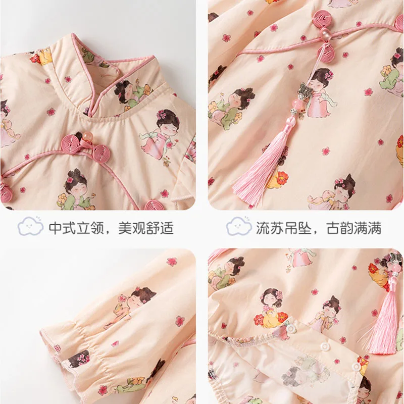 Monos de primavera y otoño para niña, monos de manga larga de algodón con estampado bonito de dibujos animados de estilo chino y artículos de una pieza para bebé recién nacido B021 - imagen 3