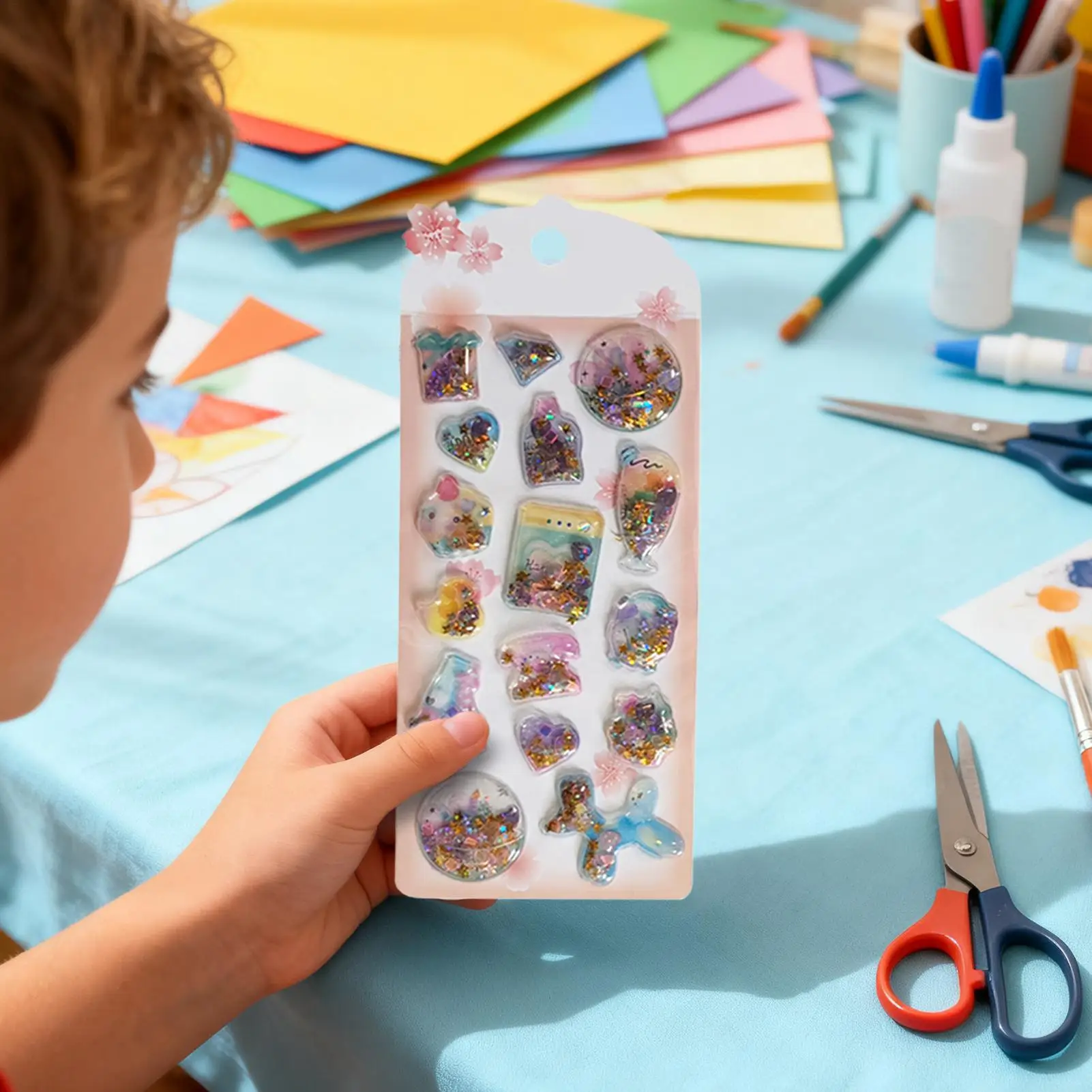 Pegatinas divertidas, calcomanías adhesivas de dibujos animados con lentejuelas y adhesivo brillante, pegatinas pequeñas y bonitas para álbumes de recortes, portátiles, funda de teléfono - imagen 3
