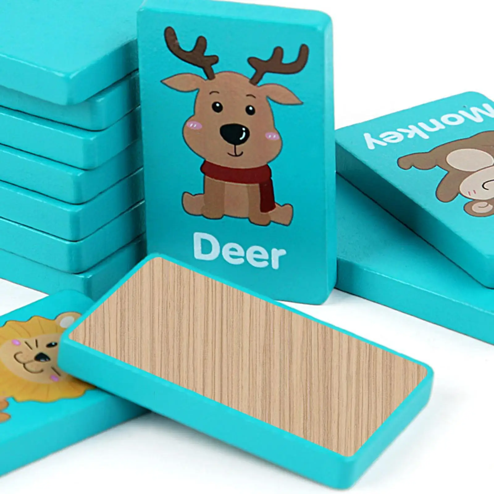 36x Wood Dominos Educational Toy Logical Training Game Practical Skill Fruit and Animals Puzzle Dominos for Kids Boys and Girls