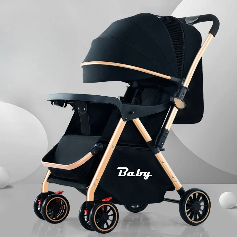 Cochecito plegable compacto con amortiguación y asa reversible