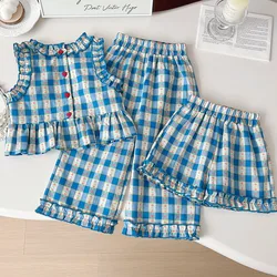 Conjunto verano infantil a cuadros – Tops y shorts azules