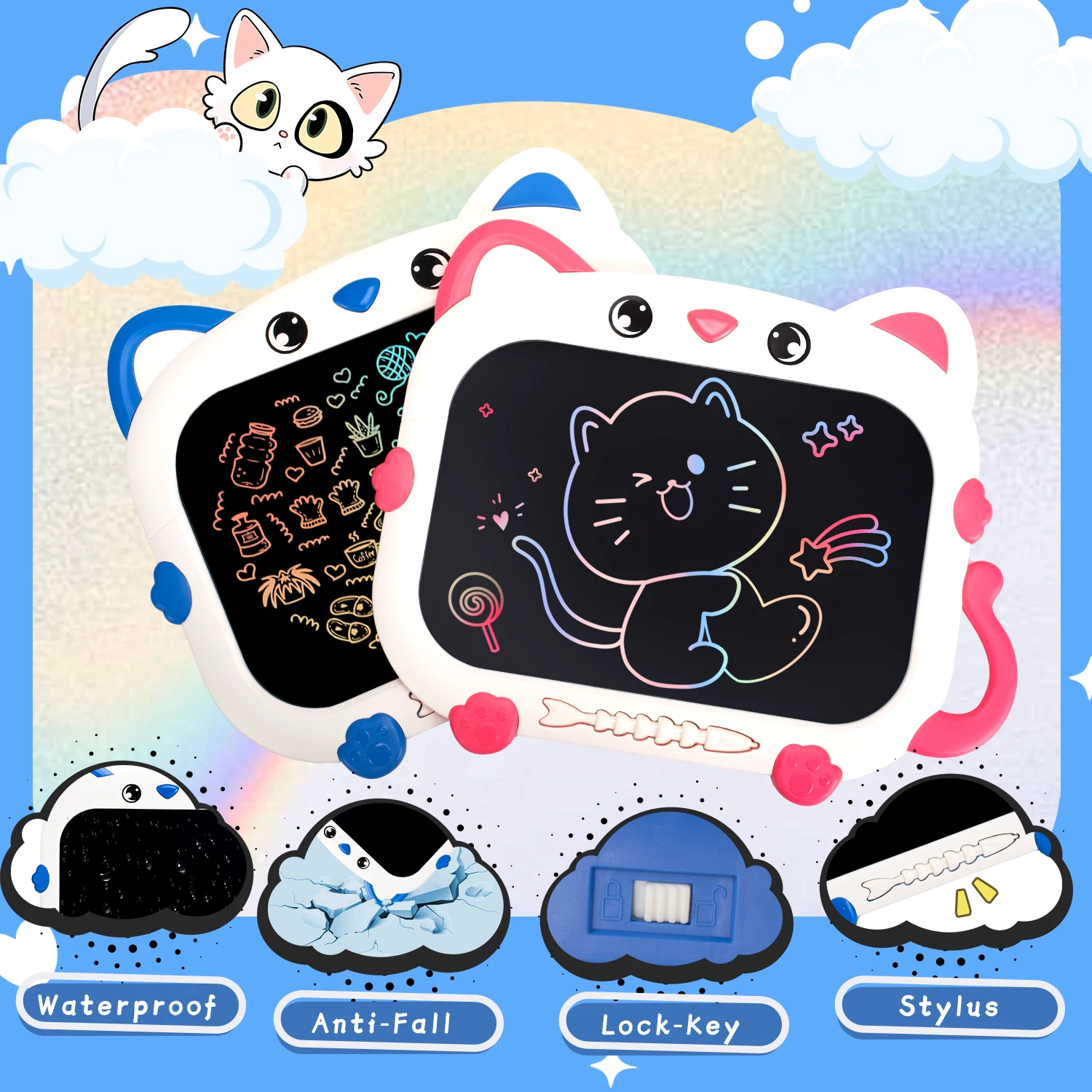 Pizarra mágica LCD gato – Tableta de dibujo para niños 10 pulgadas - imagen 2