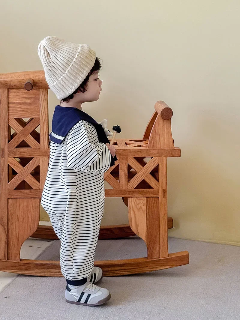 MILANCEL, nuevo peleles de otoño para bebé de 6 a 24M, mono a rayas a la moda para niñas pequeñas, líder azul marino, niños de una pieza - imagen 3