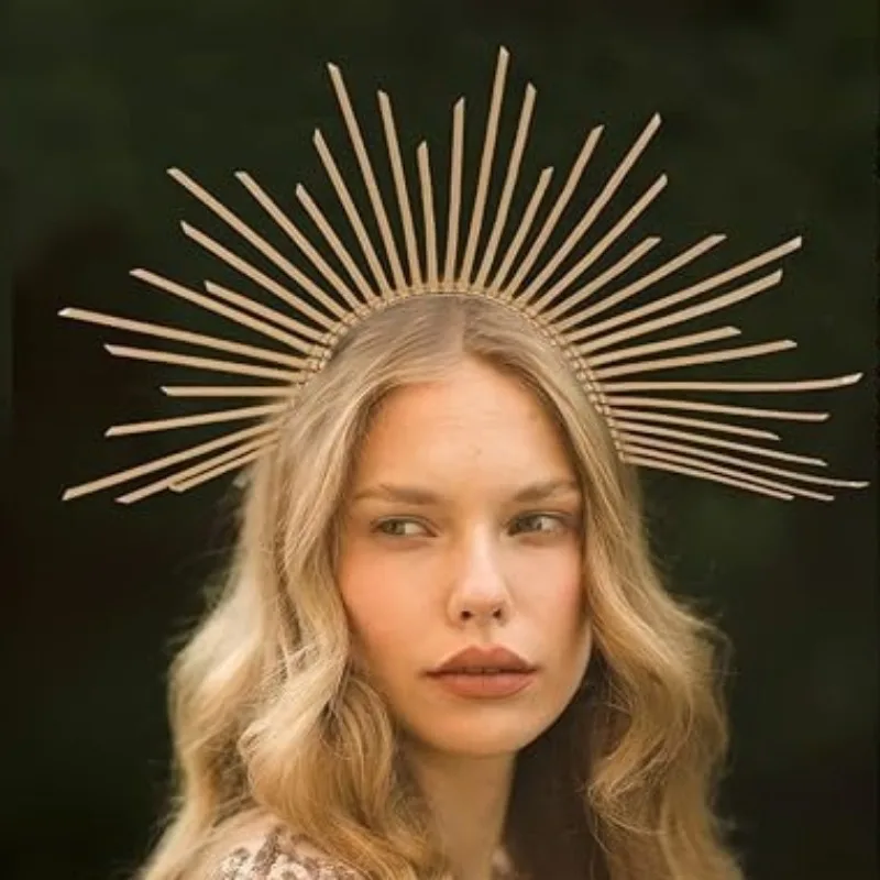 Corona Halo con pinchos dorados Sunburst para tocado de fiesta - imagen 2