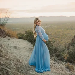 Vestido premamá de encaje con manga larga para sesión de fotos