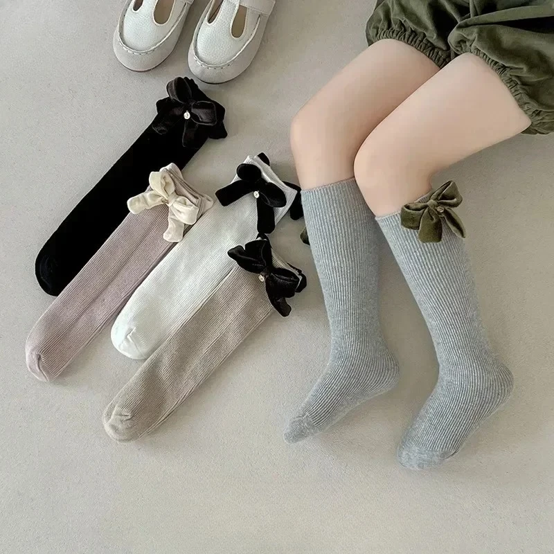 Calcetines altos de algodón con lazo retro para niñas - imagen 4