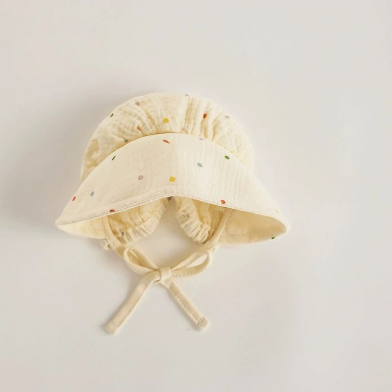 Gorro de bebé coreano con bonito oso para primavera/verano, protección solar de ala ancha, gorro con orejeras de gasa de algodón fino, transpirable y suave - imagen 5