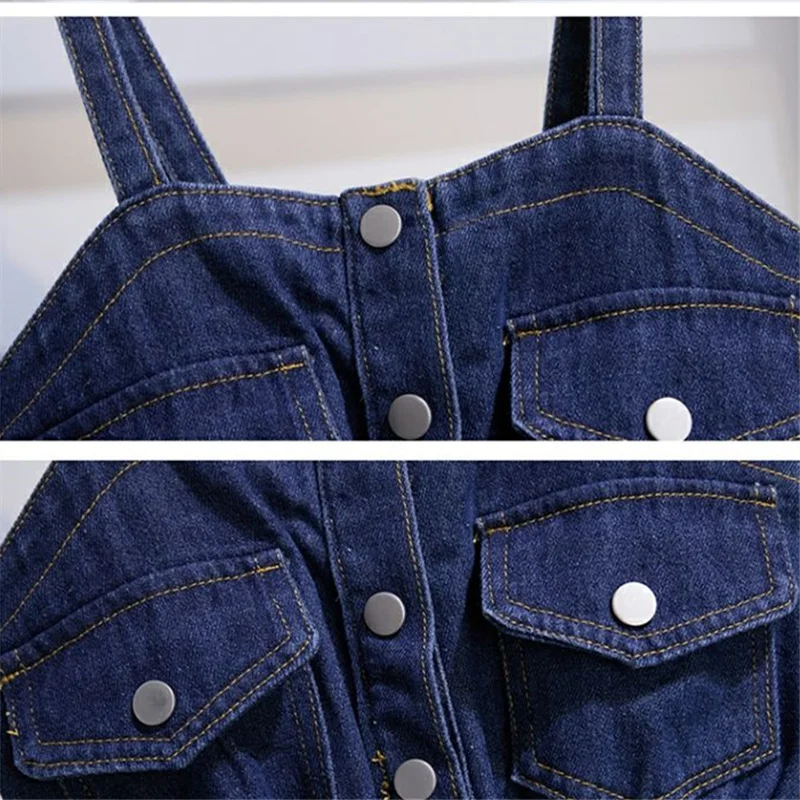 Monos de mezclilla de sabor extranjero para niñas, pantalones cortos de cintura para niños, monos de mezclilla para bebés, monos rizados de pierna ancha de moda, verano, nuevo - imagen 5