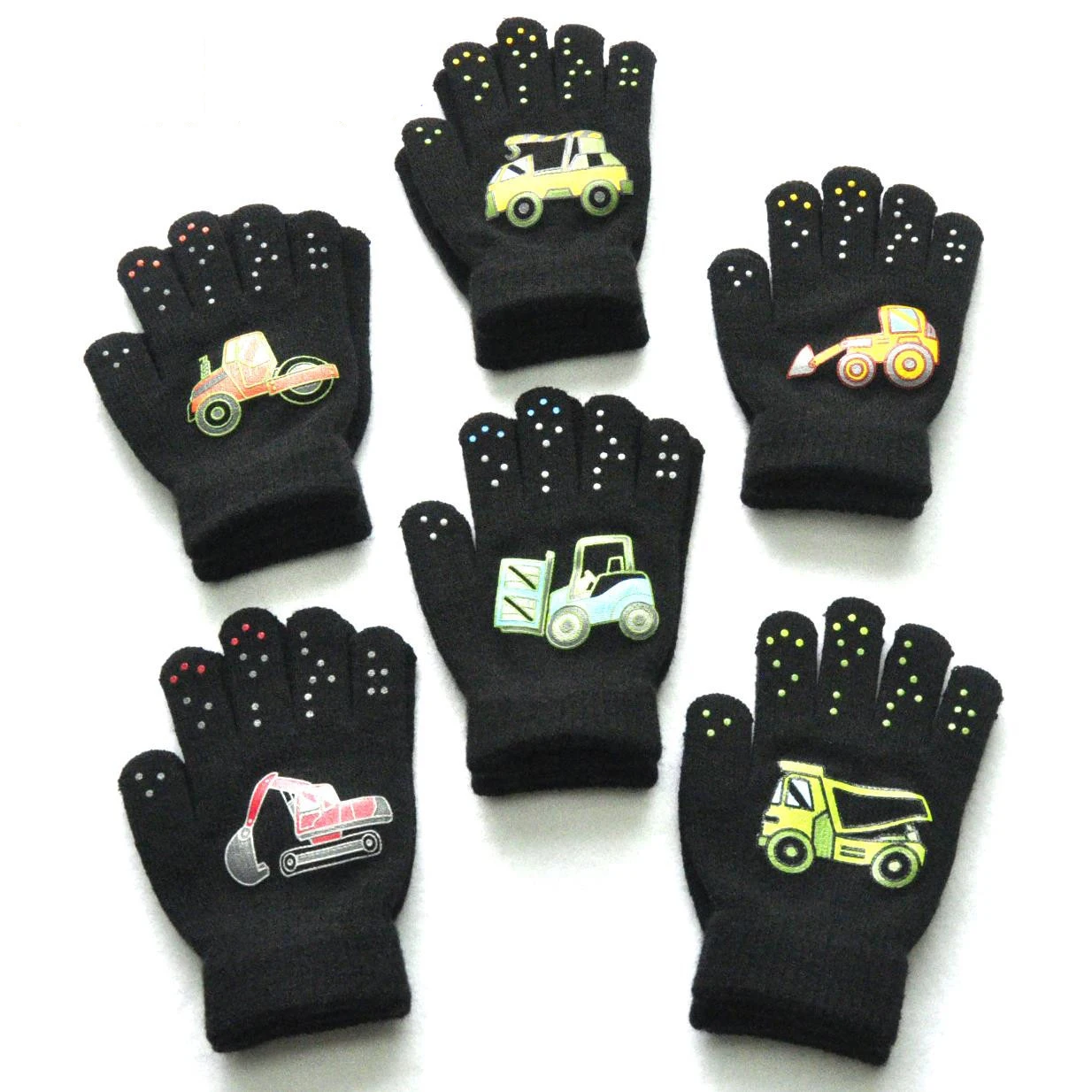 Guantes cálidos de felpa con dibujos de vehículos para niños y niñas de 5 a 11 años, manoplas tejidas para invierno, guantes para ciclismo y esquí al aire libre, novedad