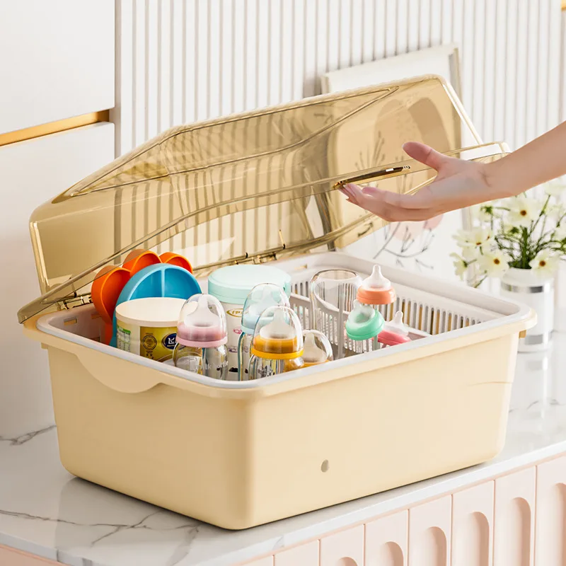 Organizador de biberones con tapa, escurridor a prueba de polvo y humedad, cesta extraíble, taza separada, almacenamiento de gran capacidad - imagen 2