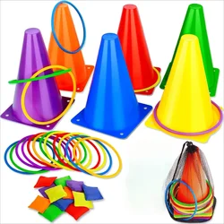 Set de juego 3 en 1 de conos suaves para lanzar anillos