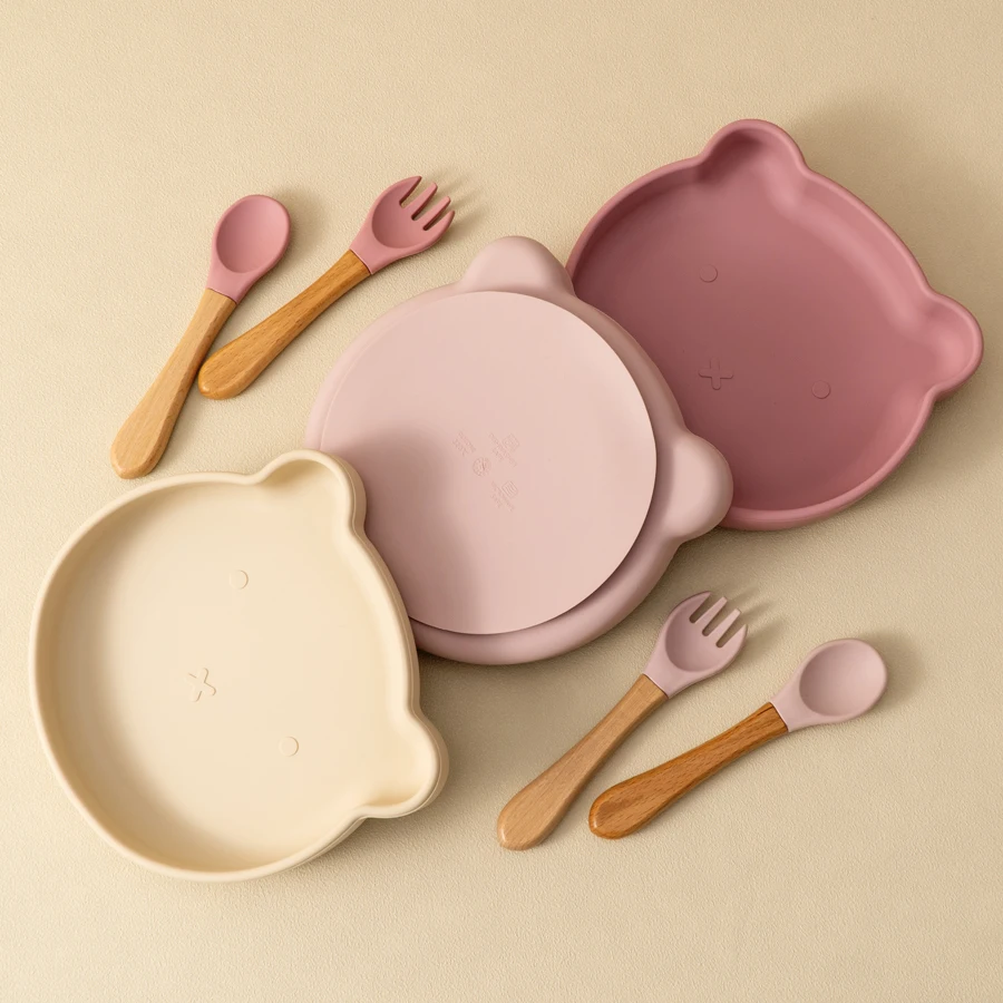 Plato de silicona con ventosa para bebé y cuchara de aprendizaje - imagen 3