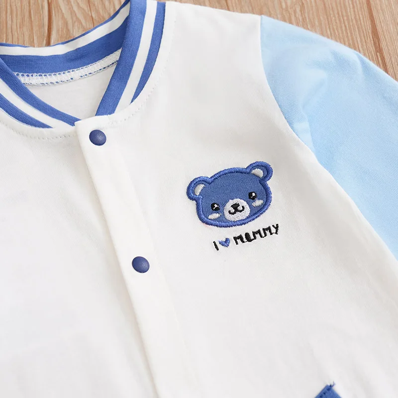 Mono pijama de bebé algodón manga larga estampado oso azul blanco - imagen 2
