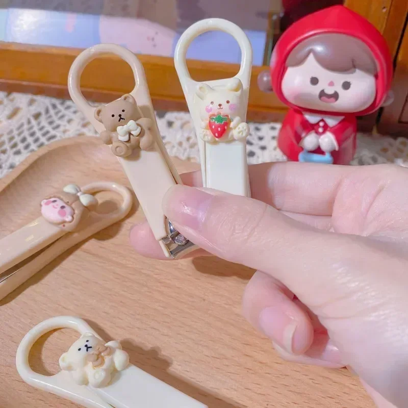 Cortauñas con bonito oso de dibujos animados y conejito, cortauñas antisalpicaduras, accesorios para el cuidado de las uñas del bebé, herramientas de manicura - imagen 5