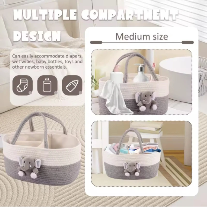 Bolsa pañales portátil algodón con asa organizador grande bebé - imagen 3