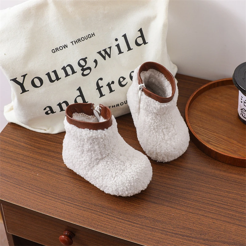 Zapatos de Otoño Invierno para niños, botas de nieve para niñas, zapatos casuales de felpa cálidos para exteriores para bebés, botas antideslizantes de suela suave para niños pequeños - imagen 4