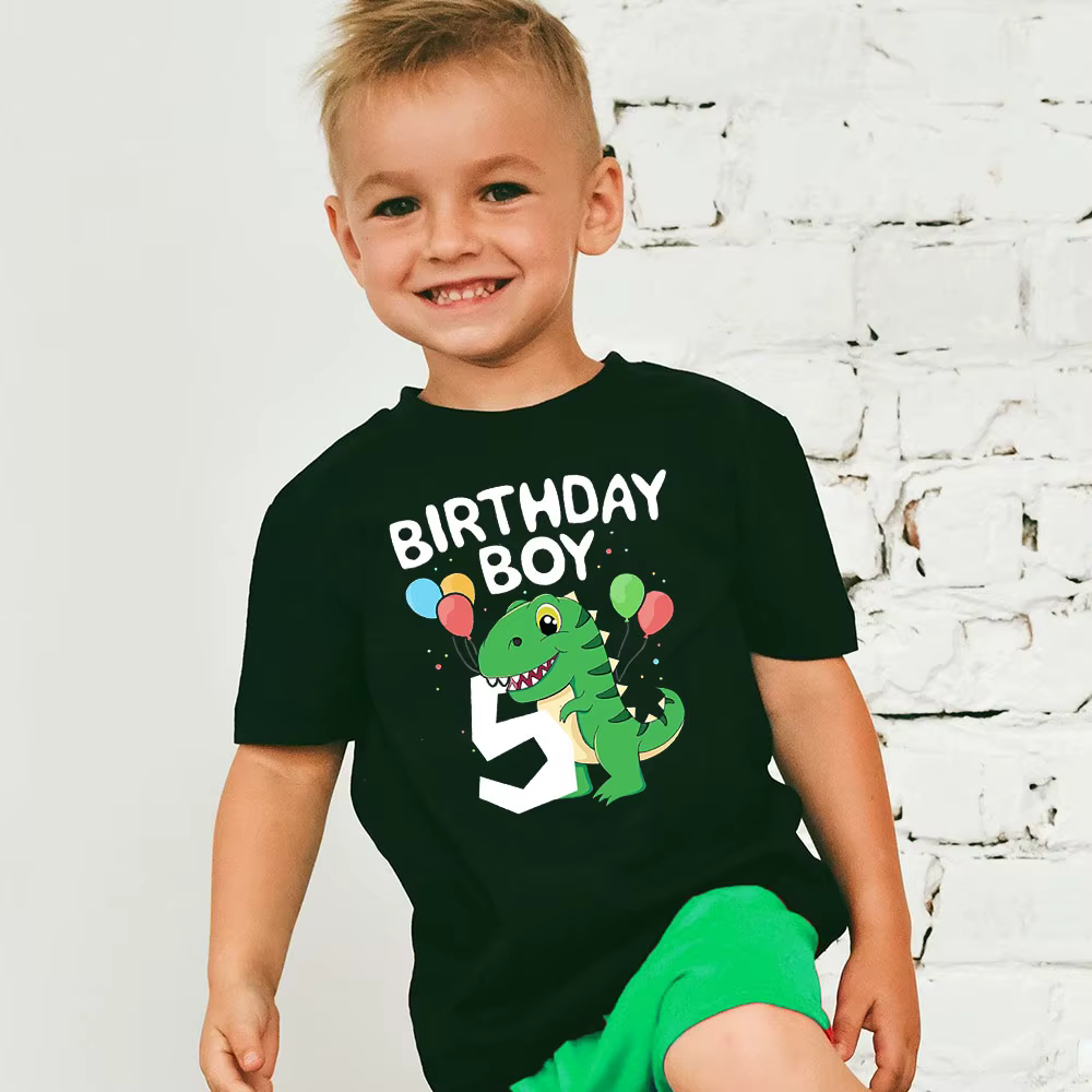 Camiseta dinosaurio de cumpleaños para niños - Manga corta colorida - imagen 5