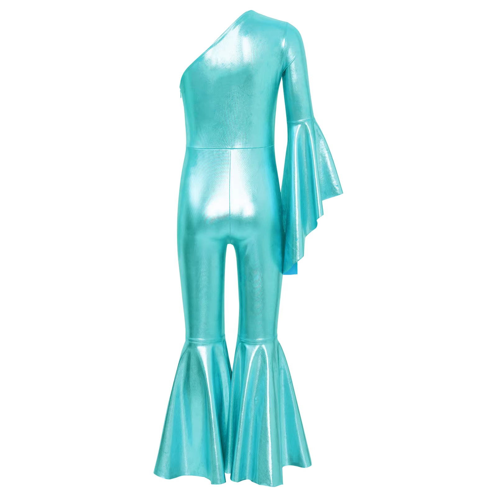 Mono de baile metálico brillante para niña – Un hombro con campana - imagen 4