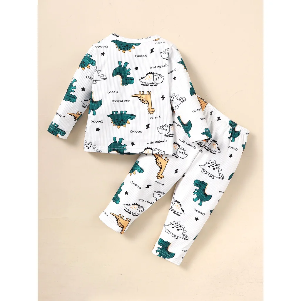 Conjunto de ropa para niño pequeño de 1 a 3 años, traje de manga larga con estampado de dinosaurio, Top y pantalones, pijamas para bebé, otoño - imagen 2