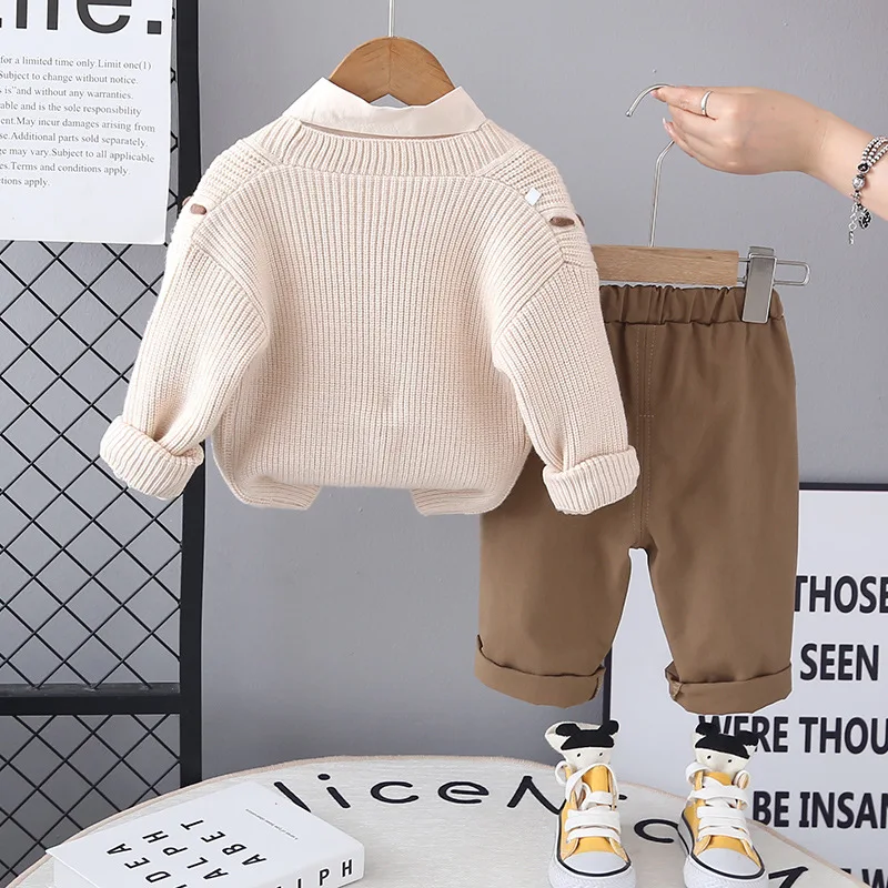 MILANCEL conjunto otoño niño cárdigan fino camisa pantalones - imagen 3