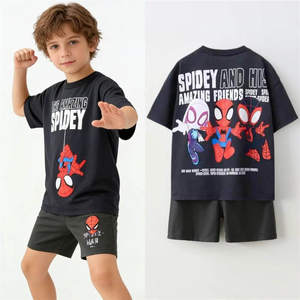 Trajes de manga corta de verano, camiseta de moda + Pantalones cortos, conjunto de dos piezas, camisetas de dibujos animados para niños, pantalones cortos versátiles de Color sólido, conjunto de dos piezas