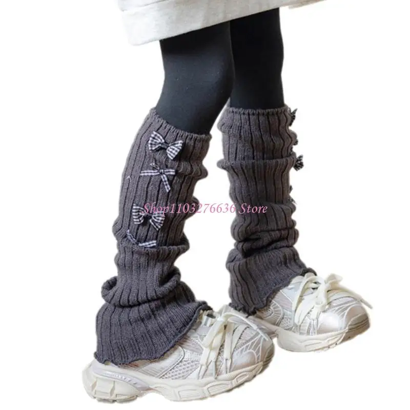 R6FD Sweet Infants Calcetines Mangas Fibra acrílica tejida Longitud rodilla suave para niños Niñas Diario Usar Bownot Long - imagen 2