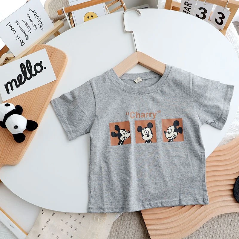 Camiseta con estampado de Mickey, ropa de verano 2025, camisetas de manga corta con dibujos animados, ropa para niños, camisetas de moda con cuello redondo para niñas y niños - imagen 5